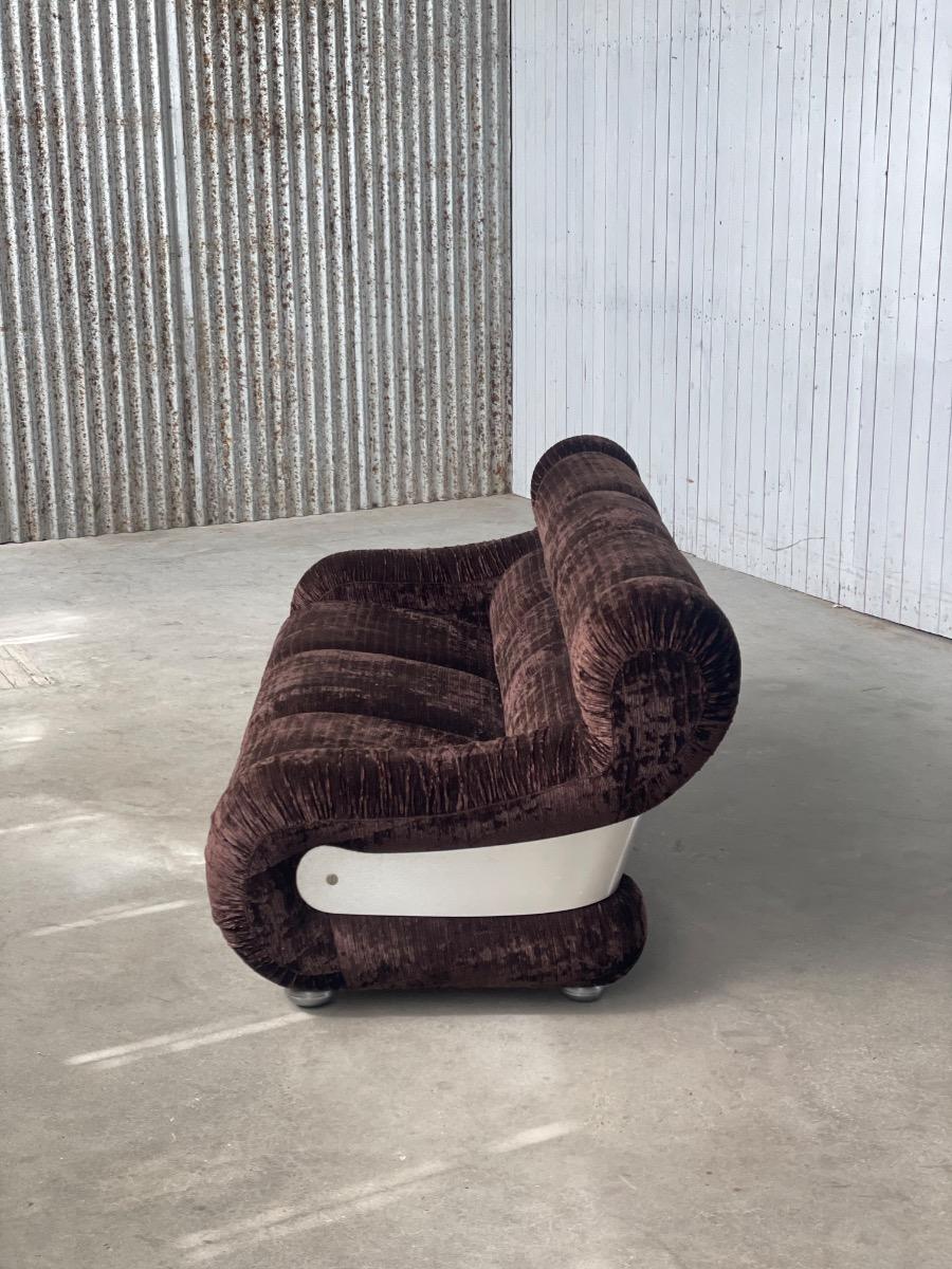 Vintage Italian Sofa – Brown Ribbed Velvet – 1970s