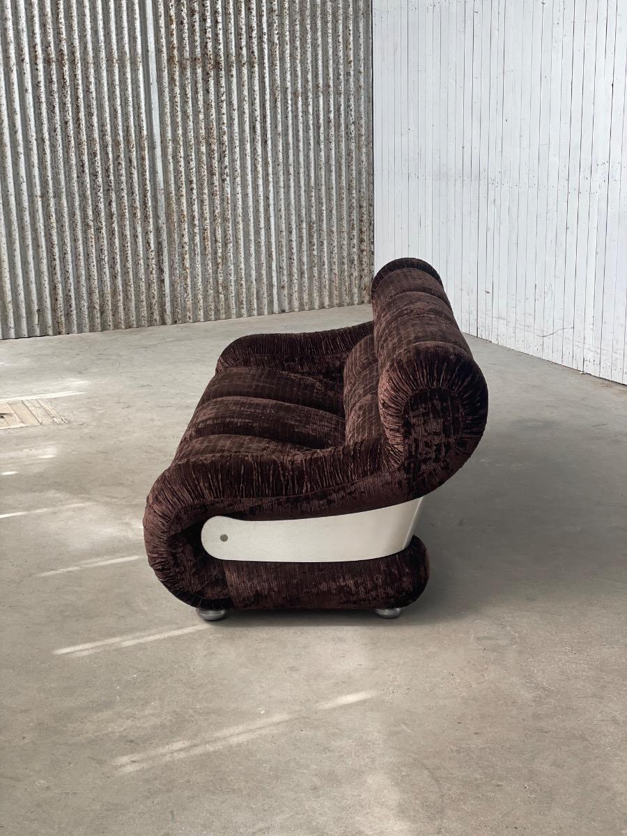 Vintage Italian Sofa – Brown Ribbed Velvet – 1970s