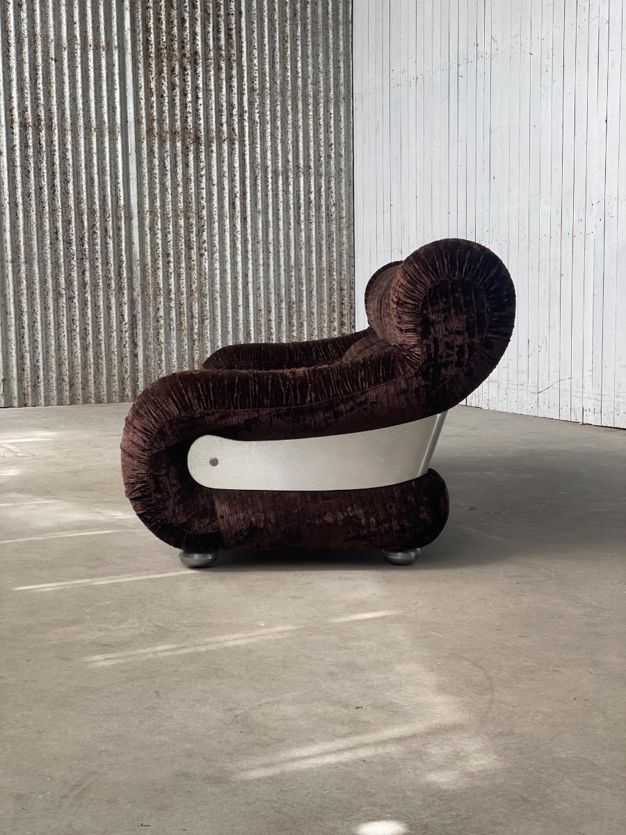Vintage Italian Sofa – Brown Ribbed Velvet – 1970s