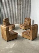 Vintage modular 4-element patchwork sofa in brown leather, 1970s