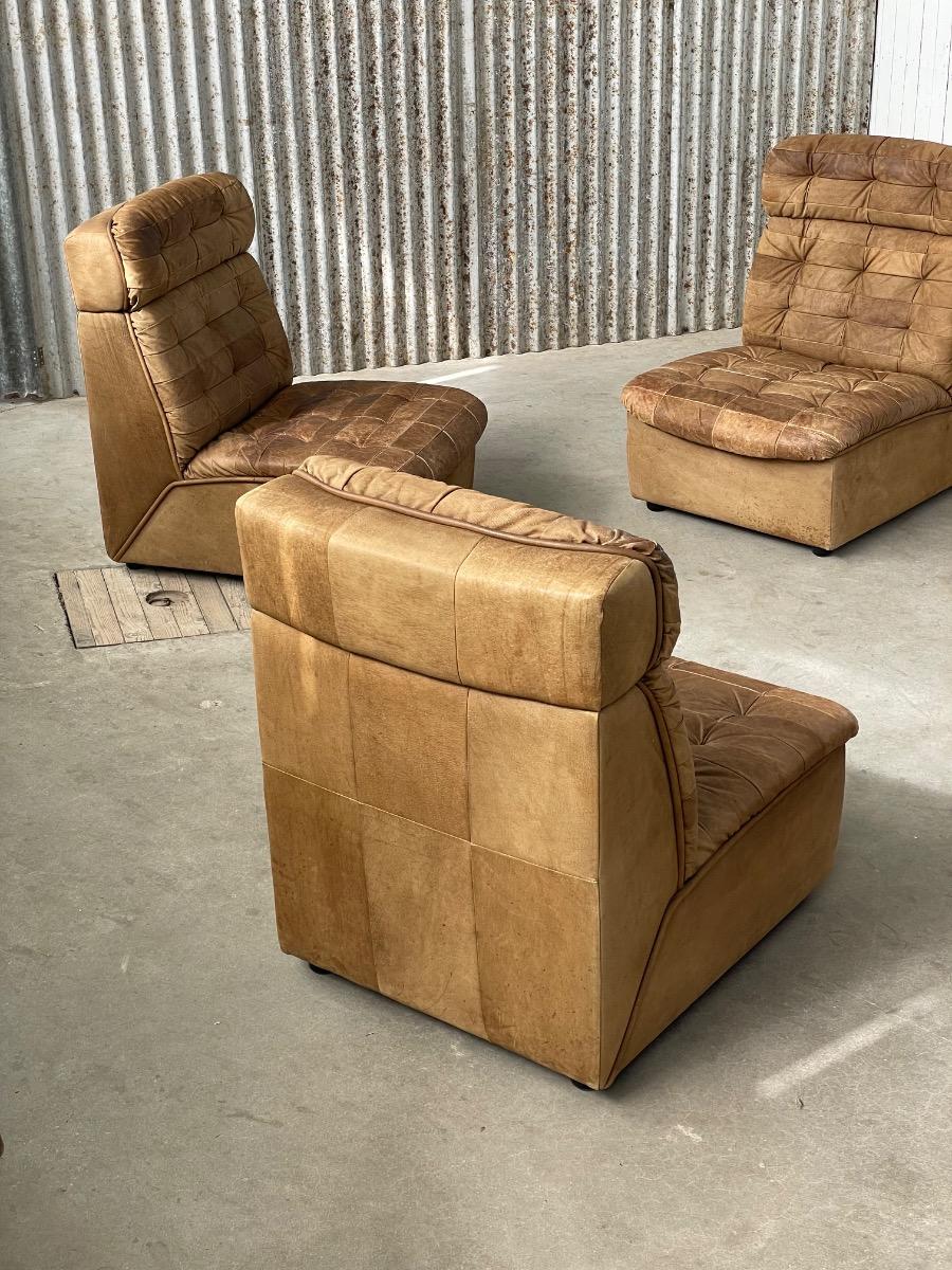 Vintage modular 4-element patchwork sofa in brown leather, 1970s