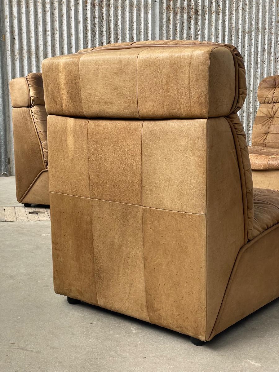 Vintage modular 4-element patchwork sofa in brown leather, 1970s