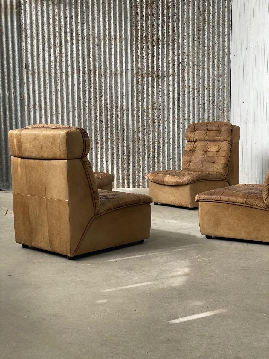 Vintage modular 4-element patchwork sofa in brown leather, 1970s