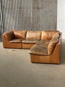 Vintage modular brown leather patchwork sofa, 1970s