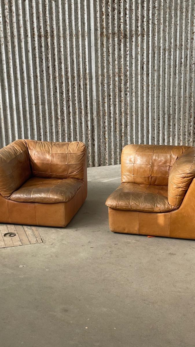 Vintage modular brown leather patchwork sofa, 1970s