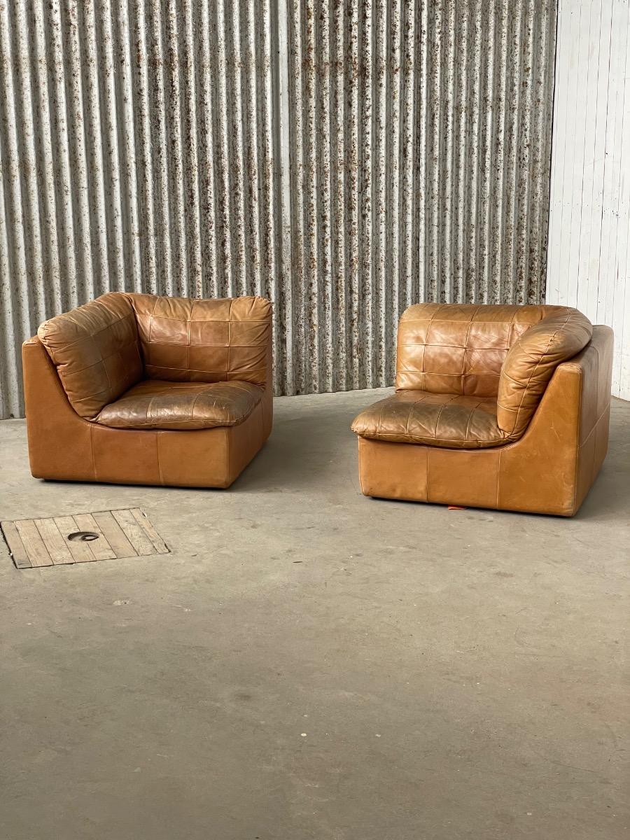 Vintage modular brown leather patchwork sofa, 1970s