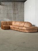Vintage modular sofa by Lauser in brown leather 1970s