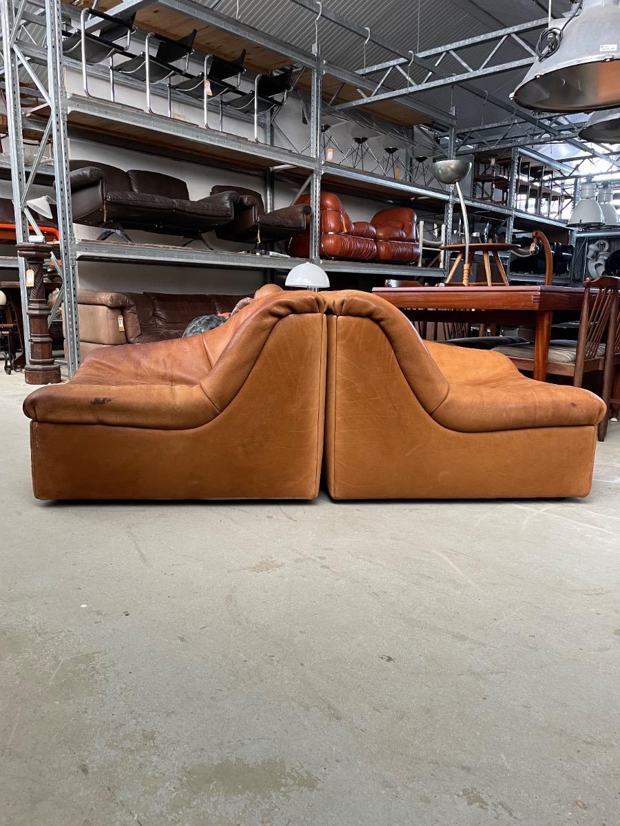 Vintage modular Sofa DS-46 in Cognac leather by De Sede, 1970s