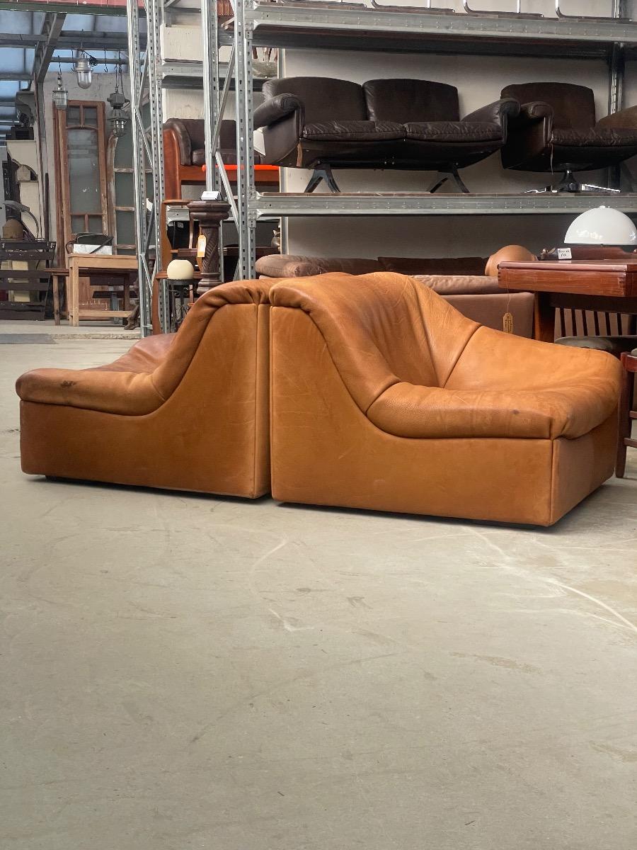 Vintage modular Sofa DS-46 in Cognac leather by De Sede, 1970s