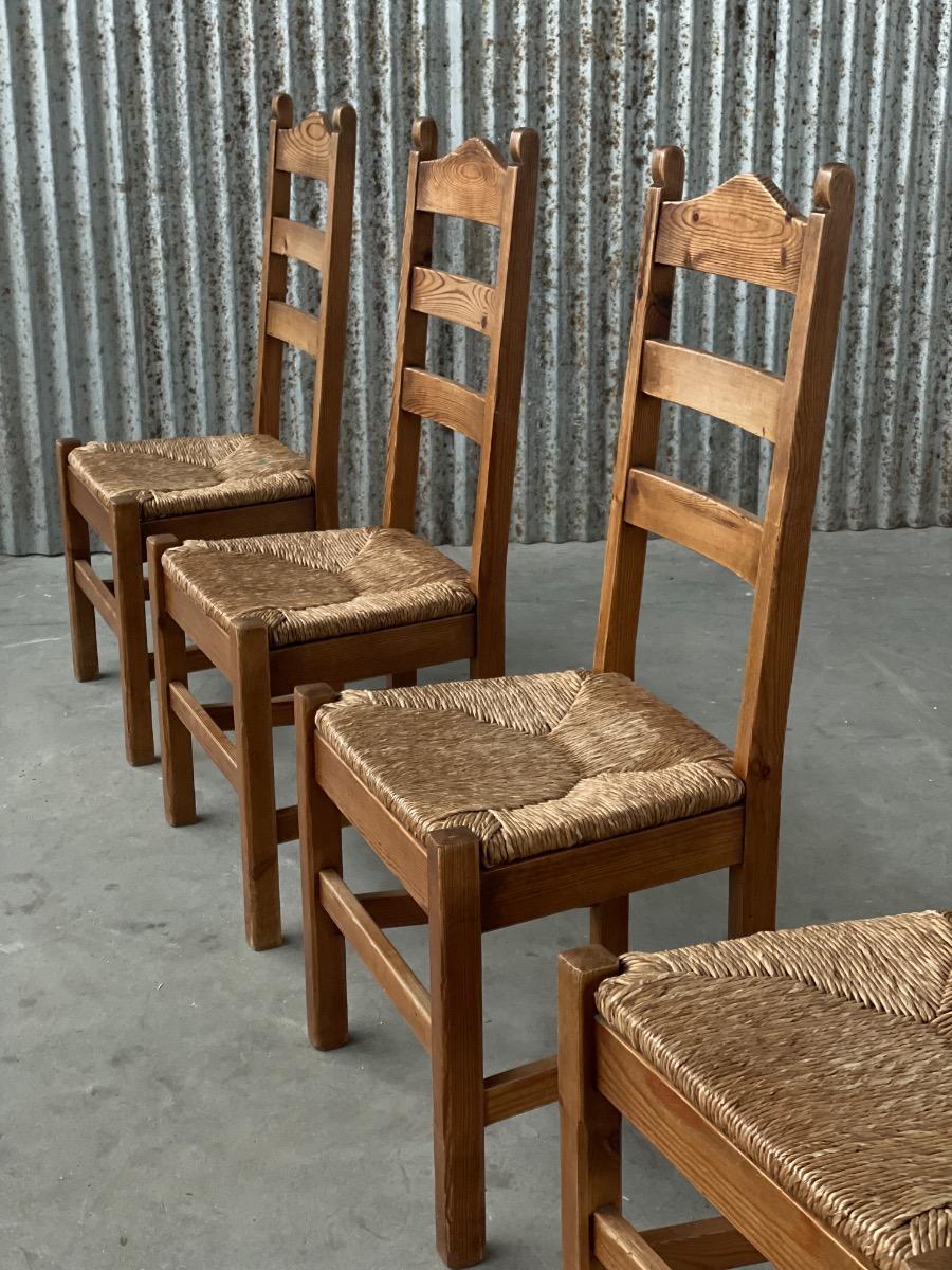 Vintage Pine and Rush dining chairs 1960s
