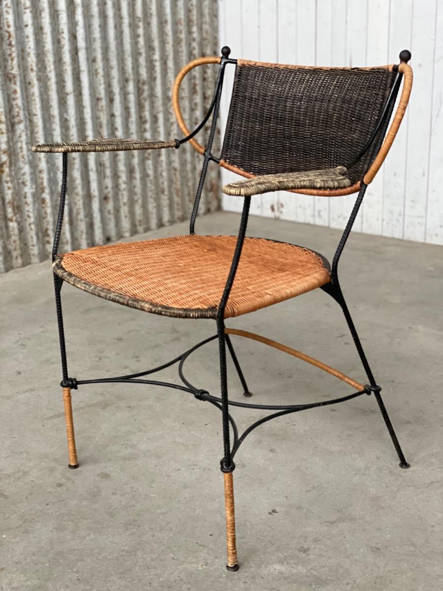 Vintage rotan and iron armchair, Netherlands 1950s