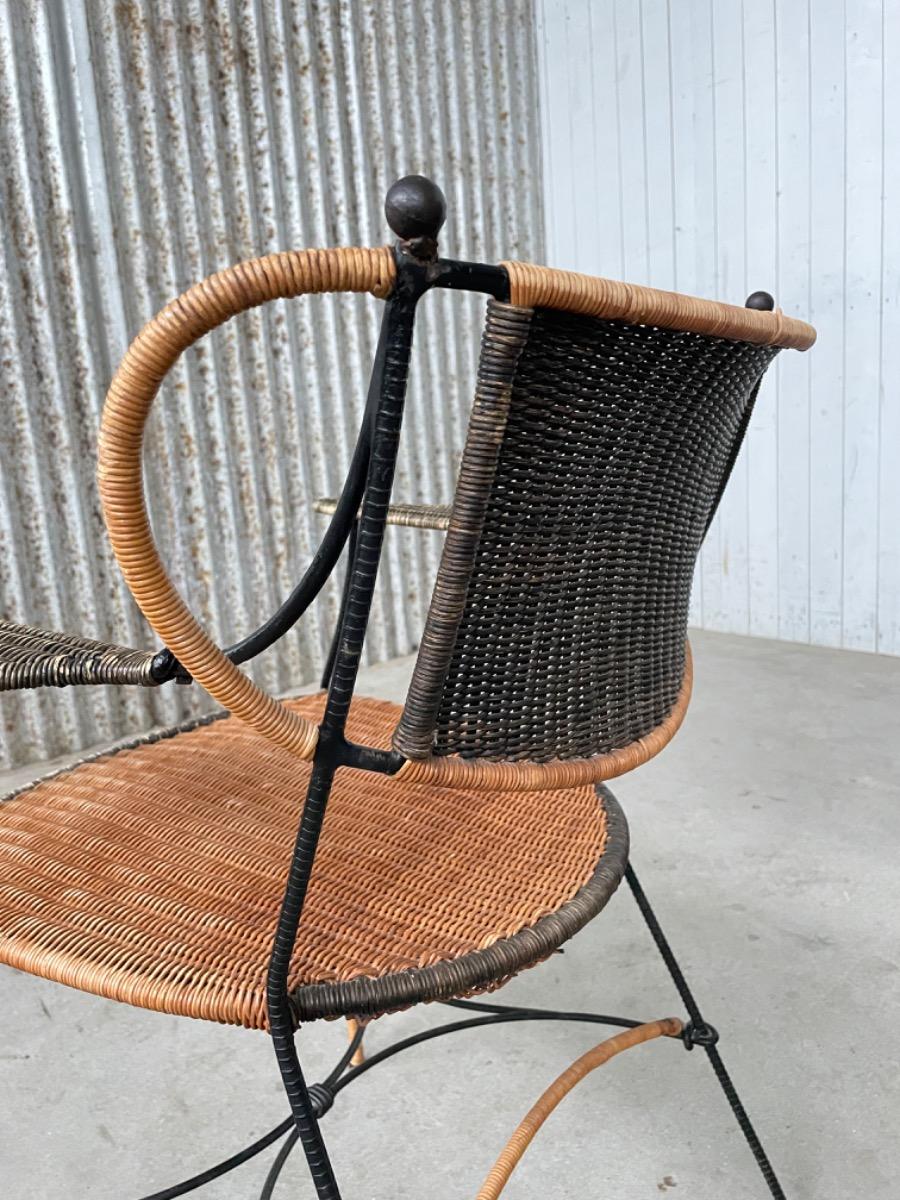 Vintage rotan and iron armchair, Netherlands 1950s