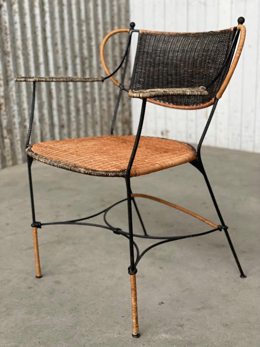 Vintage rotan and iron armchair, Netherlands 1950s