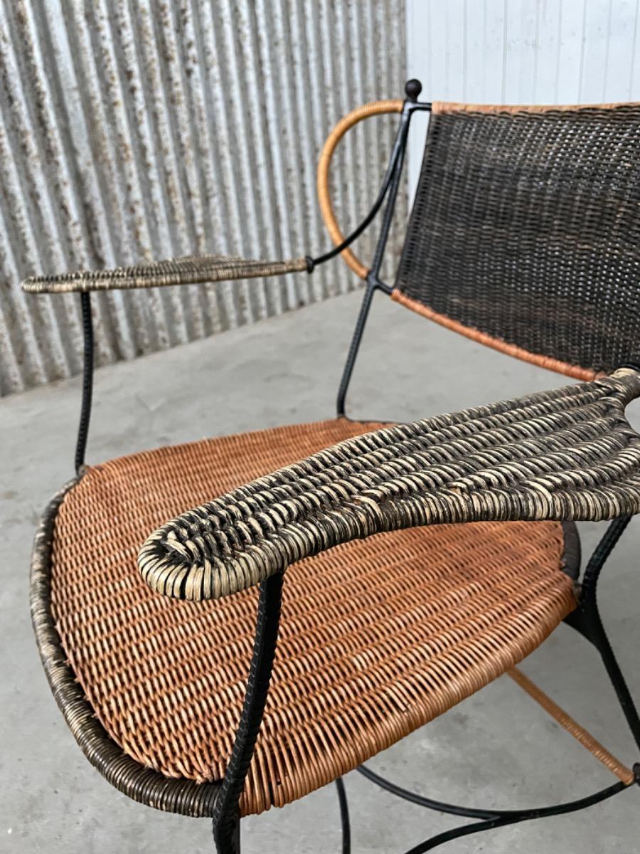 Vintage rotan and iron armchair, Netherlands 1950s