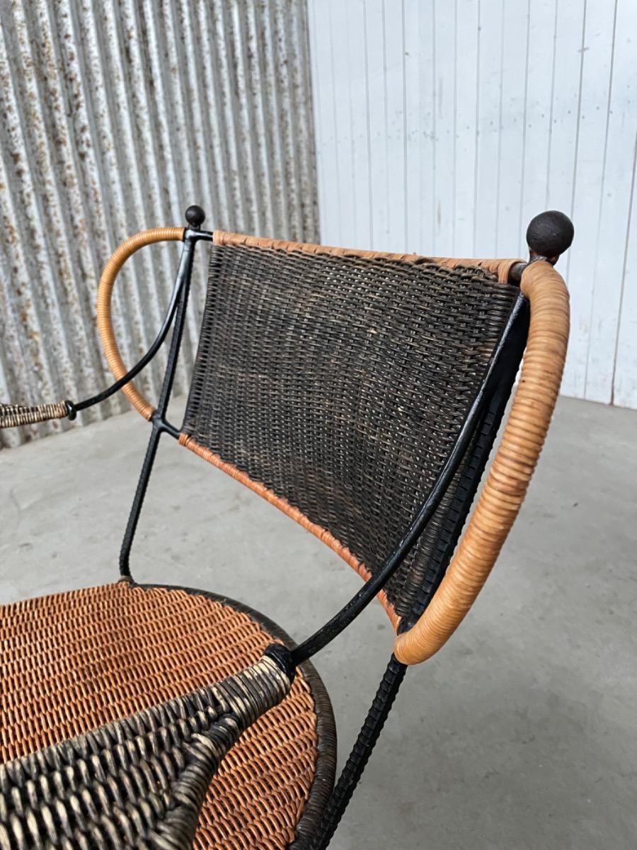 Vintage rotan and iron armchair, Netherlands 1950s