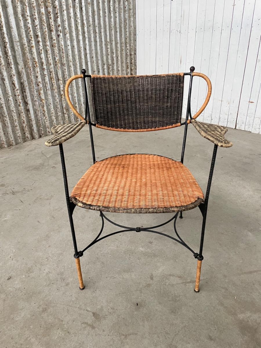 Vintage rotan and iron armchair, Netherlands 1950s