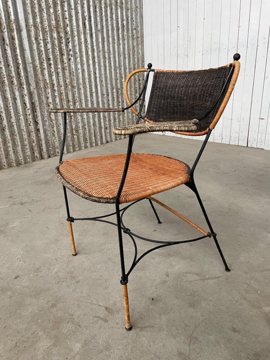 Vintage rotan and iron armchair, Netherlands 1950s