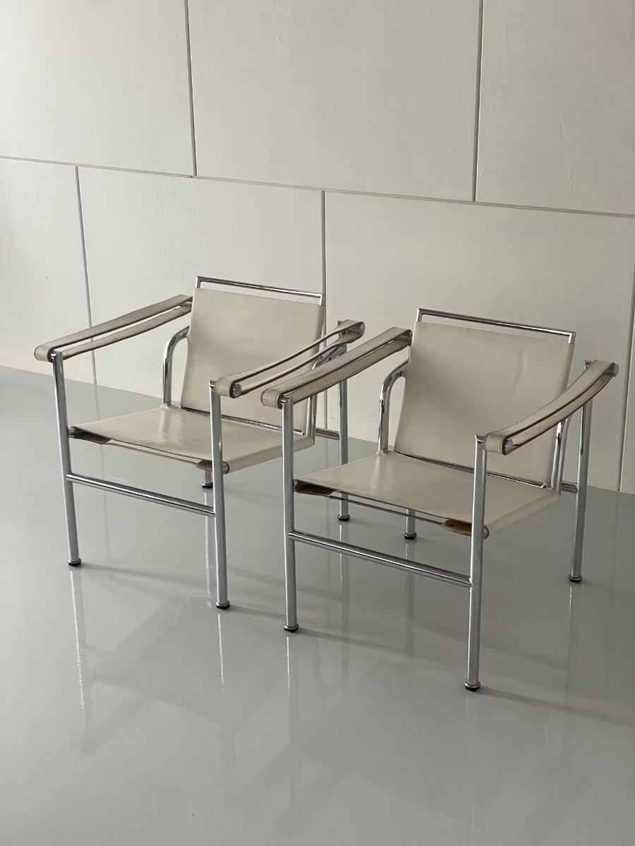 Vintage set of LC1 style armchairs inspired by Le Corbusier, 1970s