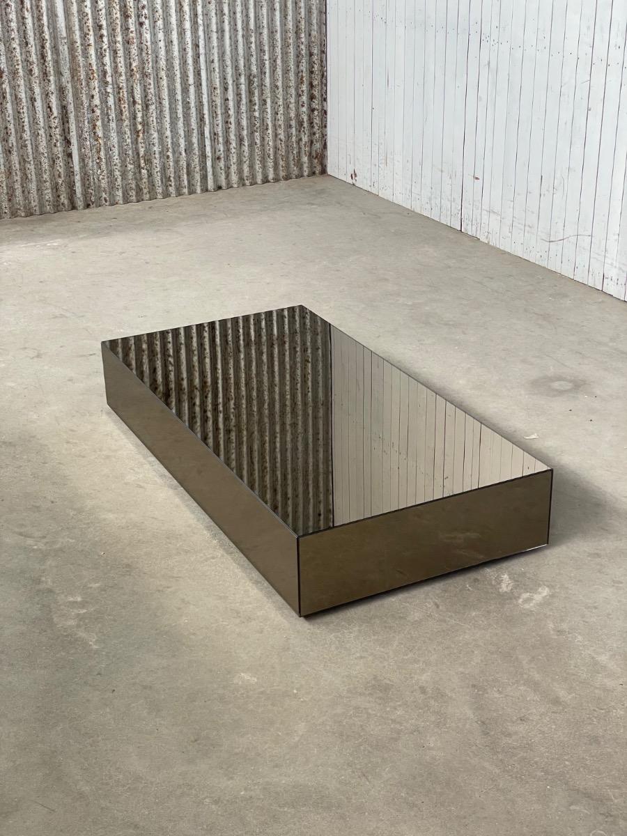 Vintage smoked glass mirror coffeetable 1980s