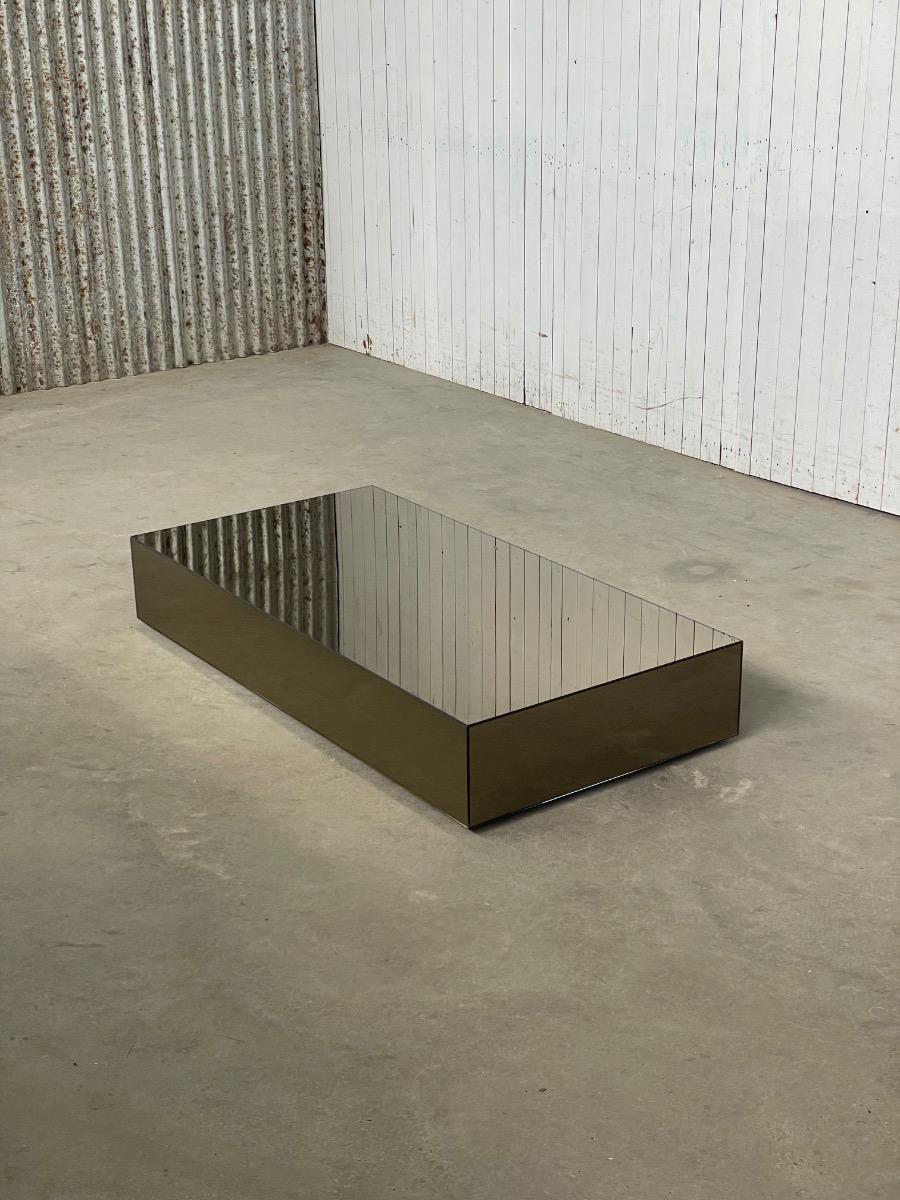 Vintage smoked glass mirror coffeetable 1980s