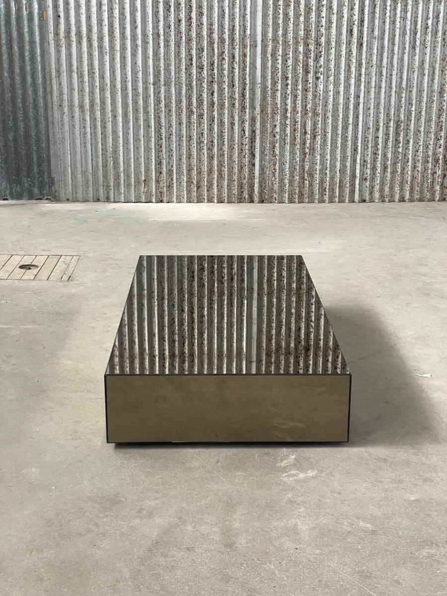 Vintage smoked glass mirror coffeetable 1980s