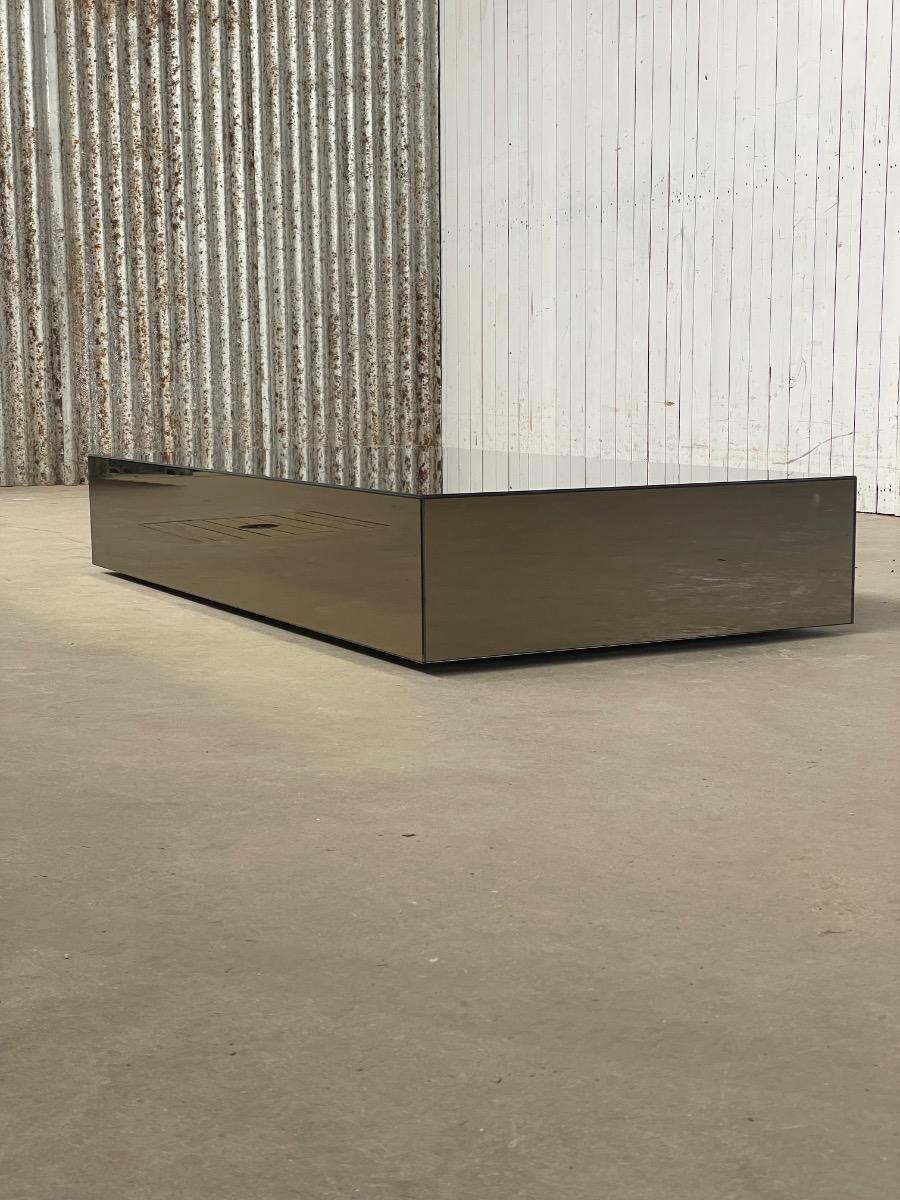 Vintage smoked glass mirror coffeetable 1980s