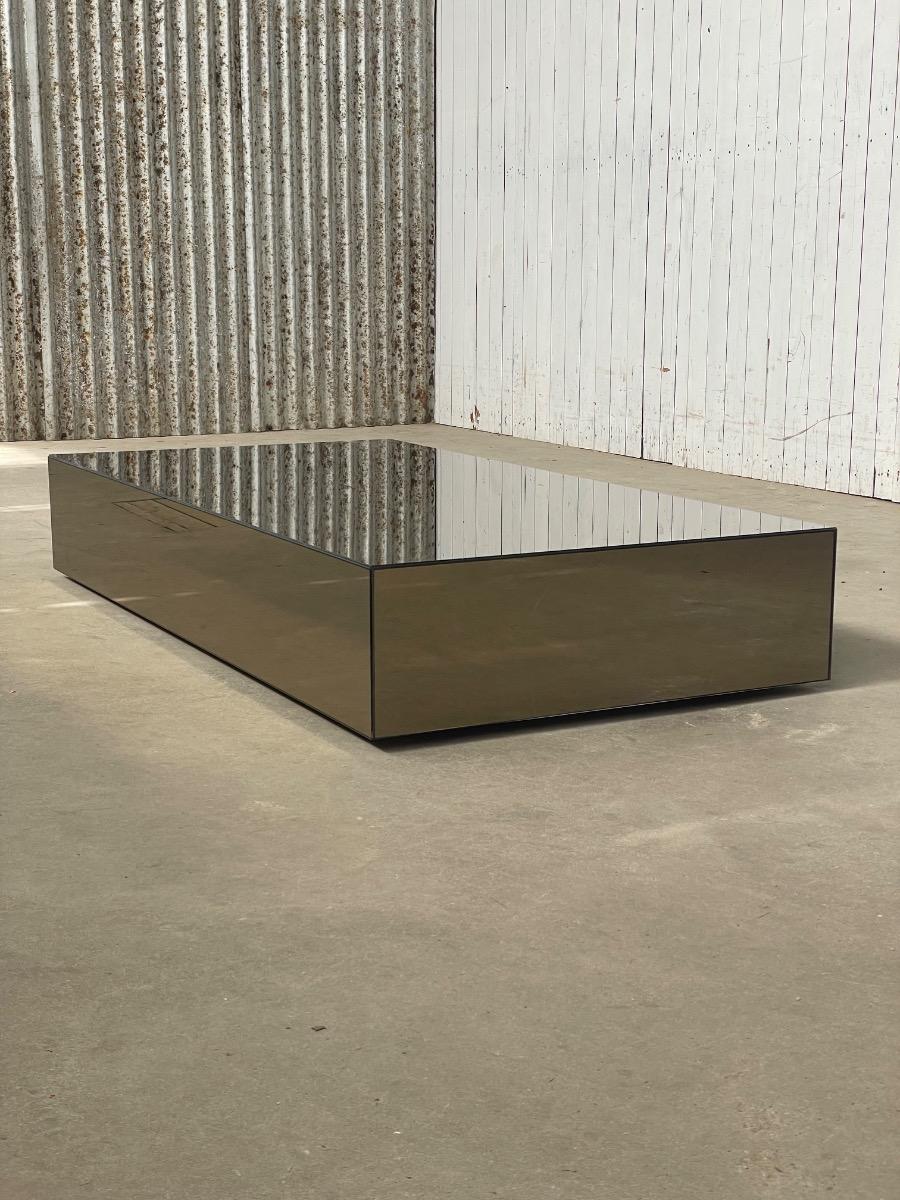 Vintage smoked glass mirror coffeetable 1980s