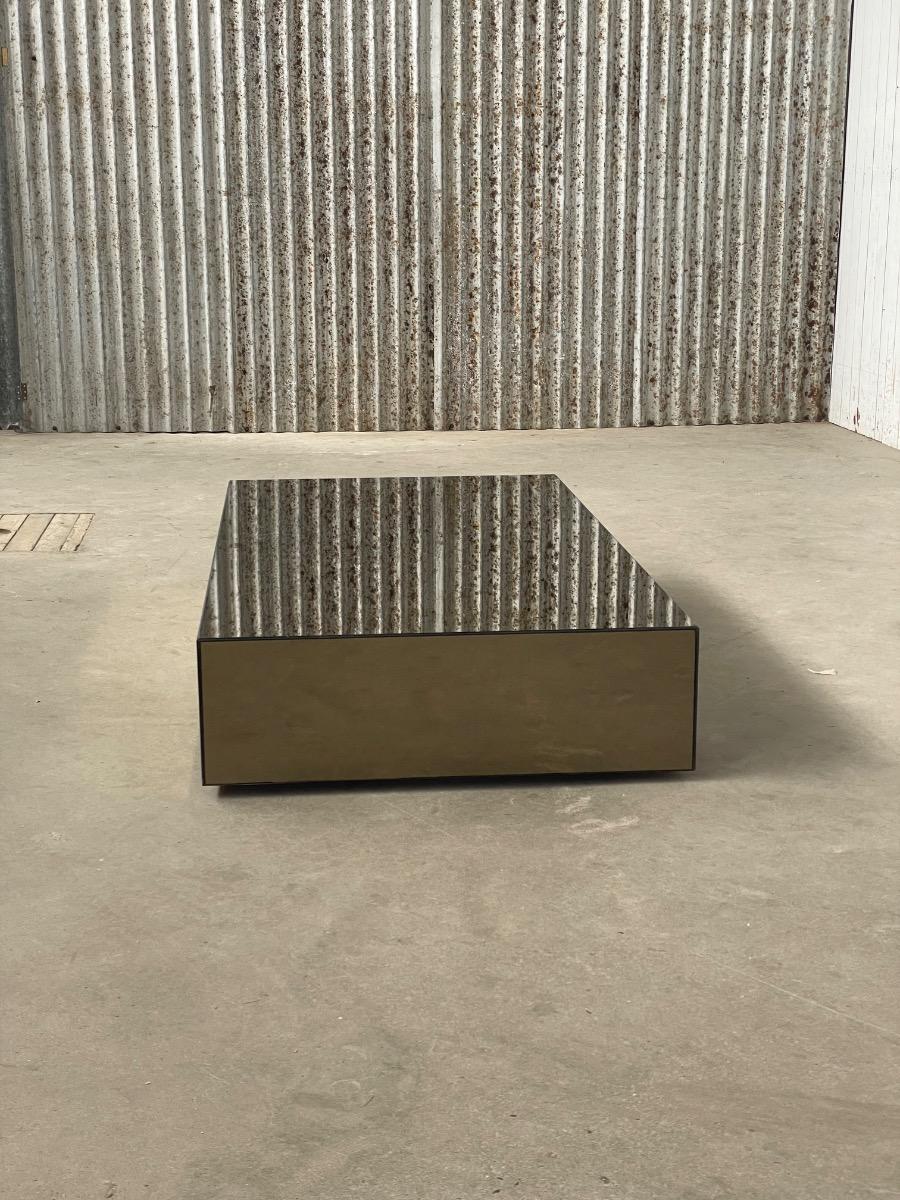 Vintage smoked glass mirror coffeetable 1980s