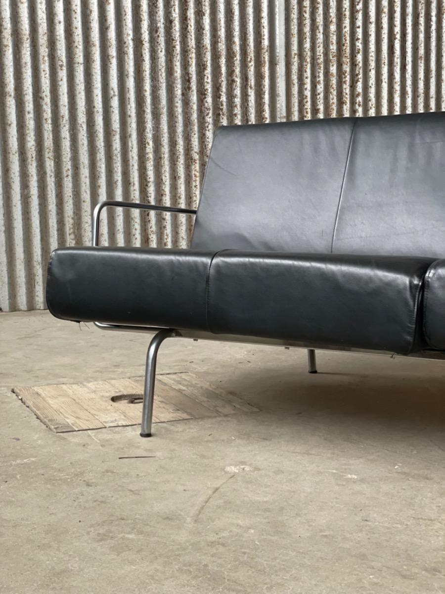 Vintage sofa black leather 2000s Dutch design