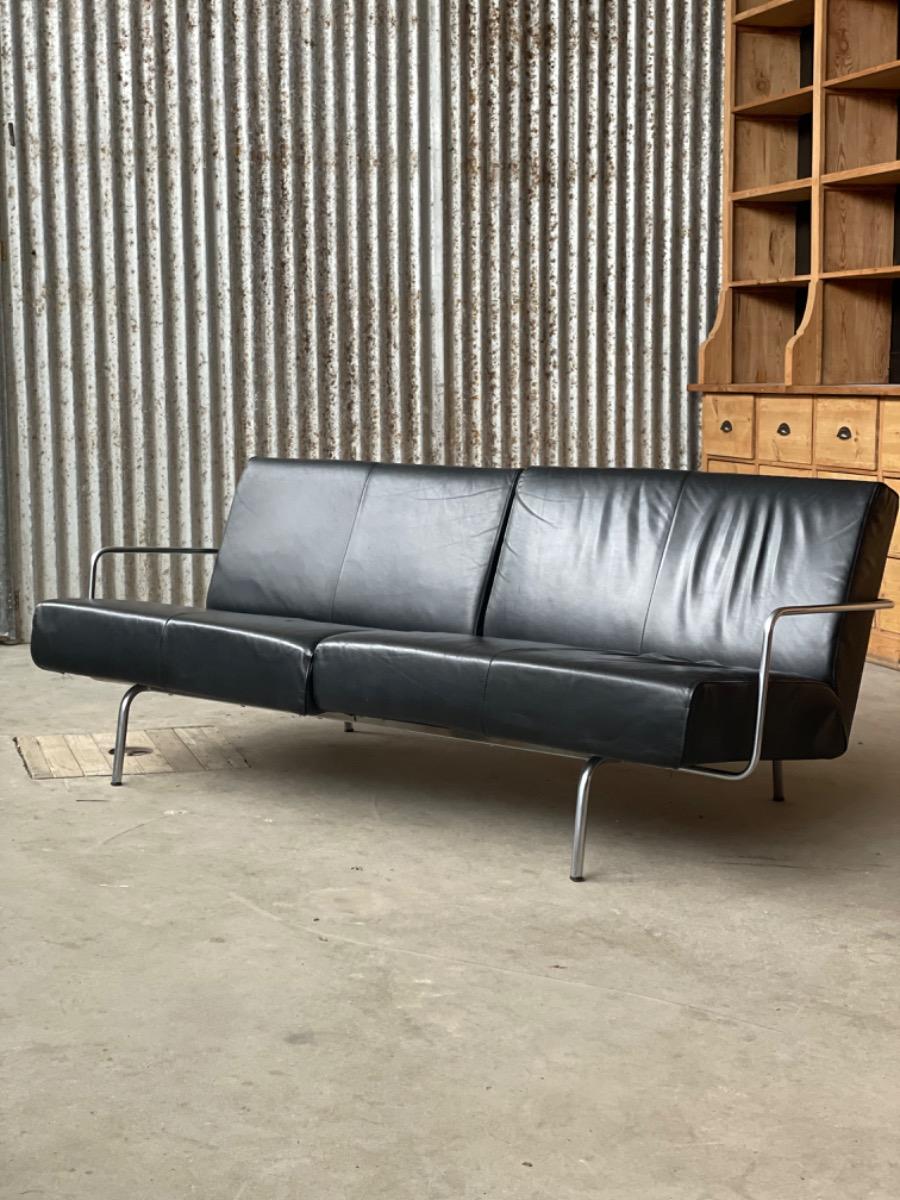 Vintage sofa black leather 2000s Dutch design