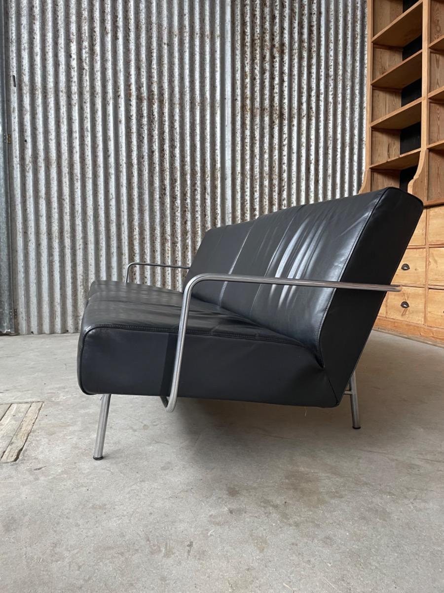 Vintage sofa black leather 2000s Dutch design