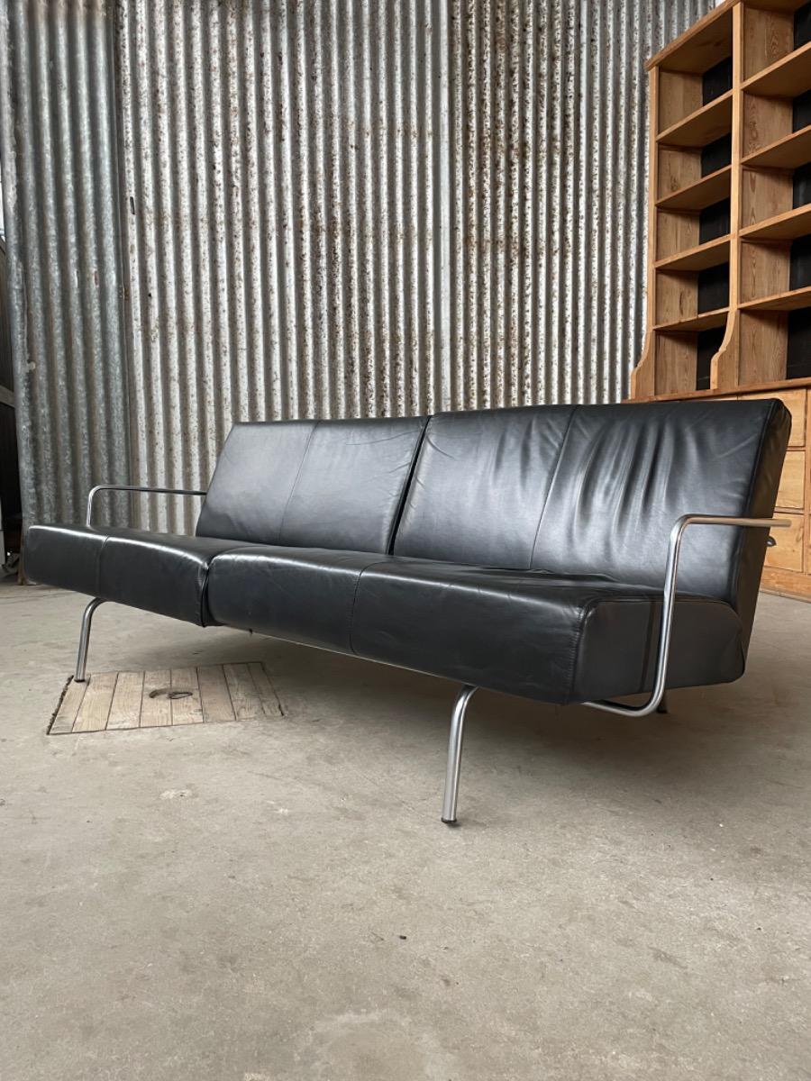 Vintage sofa black leather 2000s Dutch design