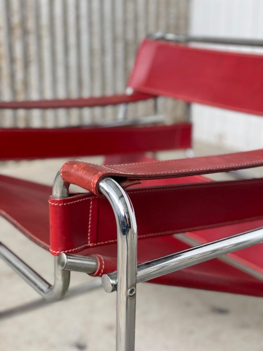 Vintage wassily red leather armchair 1970s